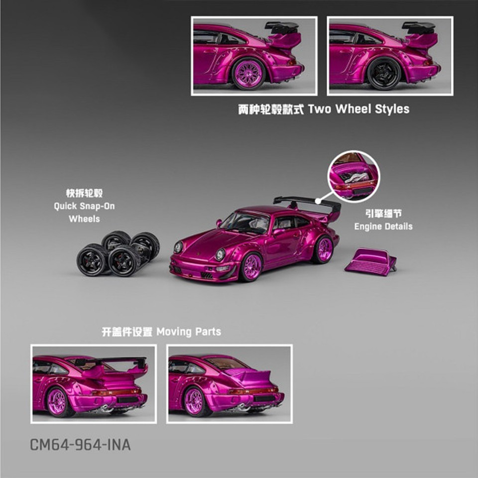 CM Model 1:64 scale RWB Porsche 964 Widebody - hot pink metallic
